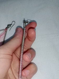 Unique Pink Thread Tear Drop Earrings