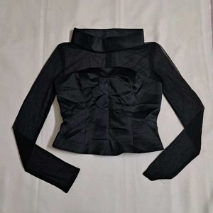 Luxury High Fashion Sheer Turtleneck Corset Top