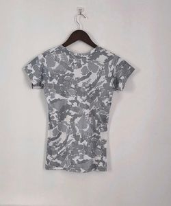 Gray Camouflage Print Workout T-Shirt