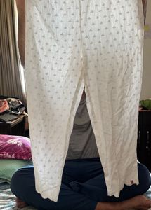 Elegant White Palazzos with Subtle Print