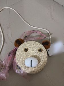 Cute Bear Straw Crossbody Bag