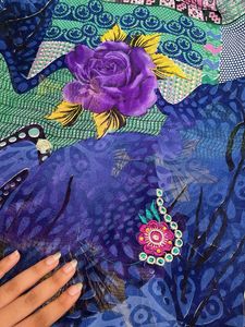Vibrant Blue Floral Print Saree