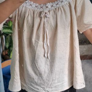 Bohemian Cream Lace Trim Top(worn once)