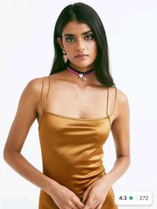 H&amp;M Elegant Gold Satin Maxi Dress with Slit