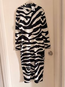 Zebra Print Long Sleeve Midi Dress