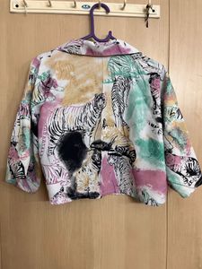 Tiger Print Cropped Button-Up Shirt