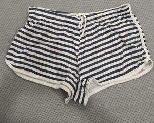 Blue and white striped mini shorts