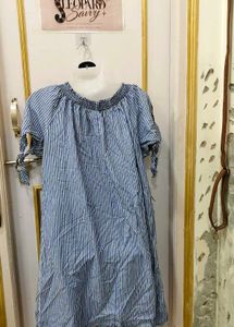 Blue Striped Off-Shoulder Dress