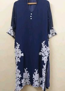 Elegant Navy Blue Kurta with White Embroidery