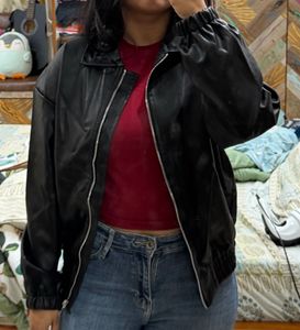 Oversized Black Faux Leather Jacket