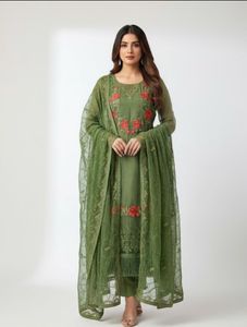 Green Embroidered Organza Kurta Set