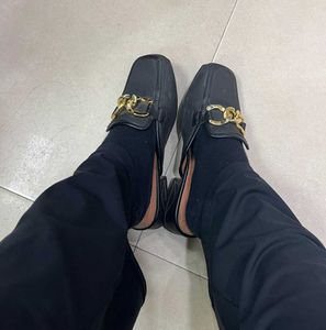 Black Mules with Gold Chain