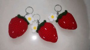 Handmade Crochet Strawberry Keychain