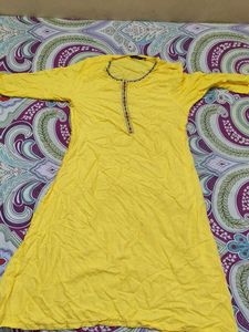 Yellow Kurta with Embroidered Neckline