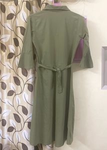 Stylish Button Dress With Front Slit Cut