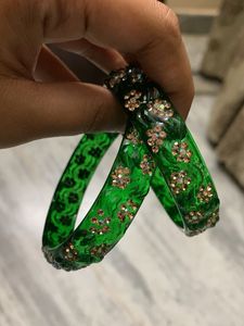 Beautiful Green Bangles with Floral Embellishments
