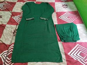 Embroidered Green Kurta Set