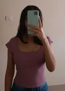 mauve ribbed square neck top