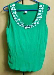 Green Embellished Tank Top