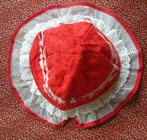 Kids 4-6 years Red Baby Hat with White Lace Trim