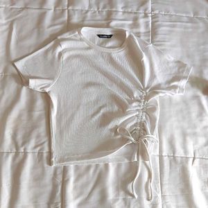 White Ruched Side T-Shirt