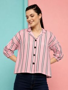 Pink Striped Puff Sleeve Top