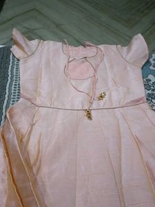 Peach Anarkali Suit with Embellished Neckline
