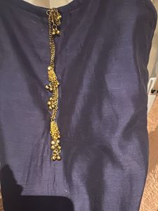 Stylish Navy Blue Chanderi Silk Kurti