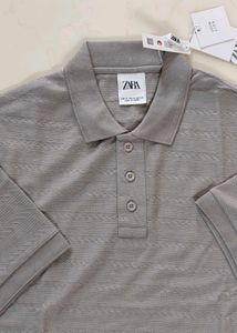 Men's Grey Textured Polo Shirt