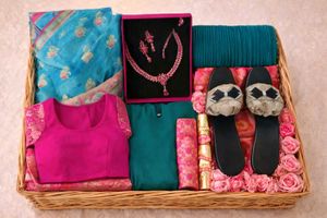 Elegant Blue soft Banarasi Silk Saree gift hamper