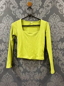 Lime Green Square Neck Crop Top