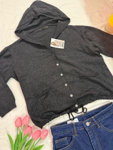 Cozy Charcoal Grey Hooded Cardigan