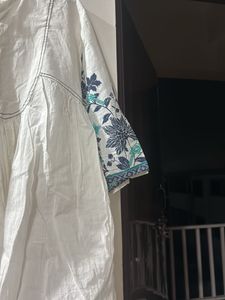 White Kurta with Embroidered Sleeves