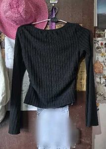 Black Square Neck Ribbed Top