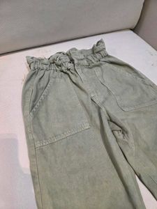 Olive Green Paper Bag Waist Pants