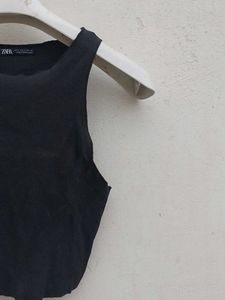 charcoal Black Ribbed Cropped Tank Top