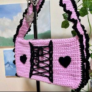Pink Crochet Corset Heart Handbag