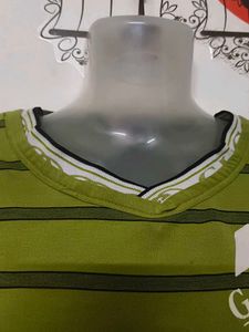Women V Neck Green Striped Long Sleeve Top