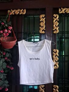 White "90's Baby" Crop Tank Top