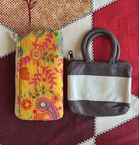 Embroidered &amp; Mini Handbag Set
