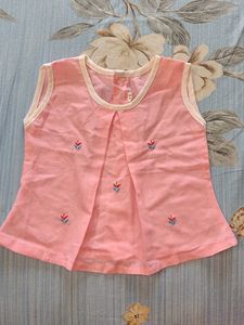 Pink Embroidered Sleeveless Baby Top