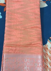 Elegant peach- coral saree new with tag