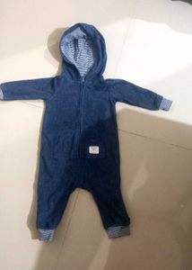Cute Baby Blue Hooded Romper