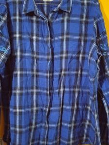 Blue Plaid Embroidered Shirt