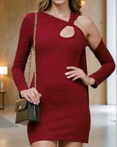 Shein Wine One-Shoulder Detachable Sleeve Mini ❤️
