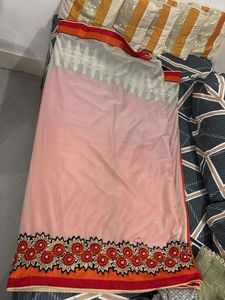 Ombre Red &amp; Orange  2 in 1 saree