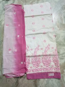 Embroidered Cotton Kurta Set Unstitched