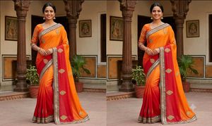 Orange Ombre Embellished Saree