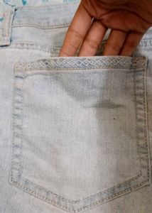 Light Wash Denim Shorts with Lace Trim