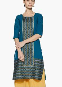 Aurelia Women's Blue Straight Kurta-XS